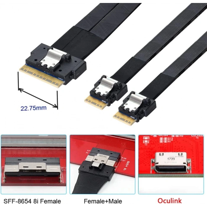 Ultraport Slimline SAS 4.0 SFF-8654 8i 74pin Dual SFF-8654 4i 38Pin Kablo 40cm