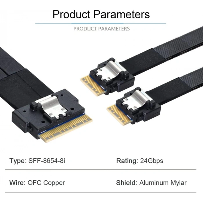 Ultraport Slimline SAS 4.0 SFF-8654 8i 74pin Dual SFF-8654 4i 38Pin Kablo 40cm