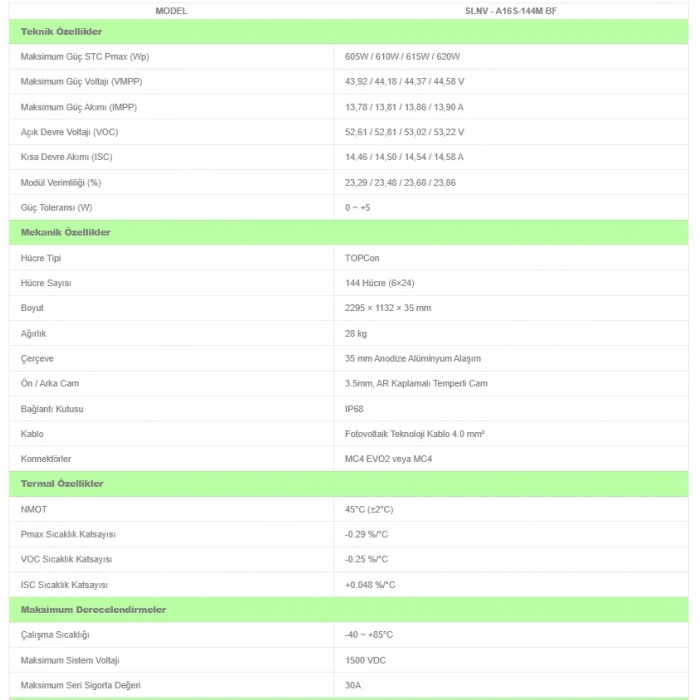610W TOPCon Bifacial Half-Cut Güneş Paneli | Yüksek Verimli Solar Panel 8 ADET