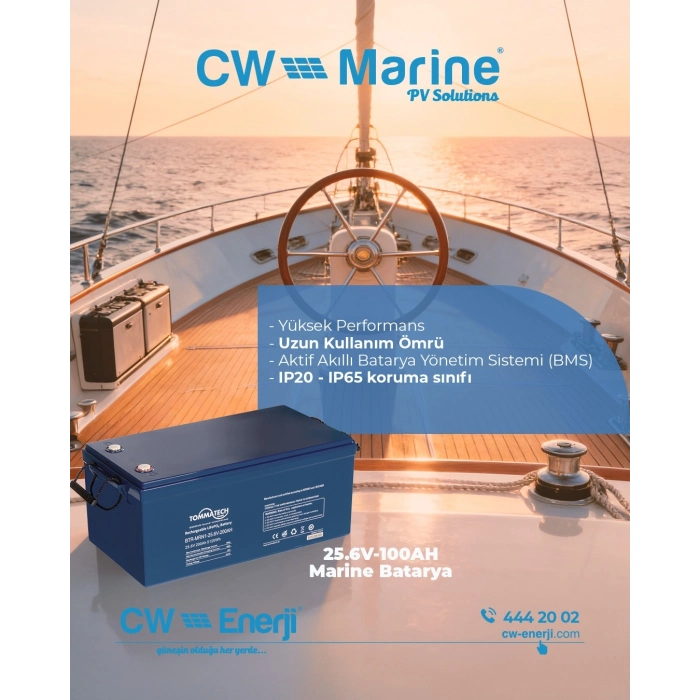 TommaTech ABS+PC Kasa 25.6V 100Ah LFP Marine Batarya