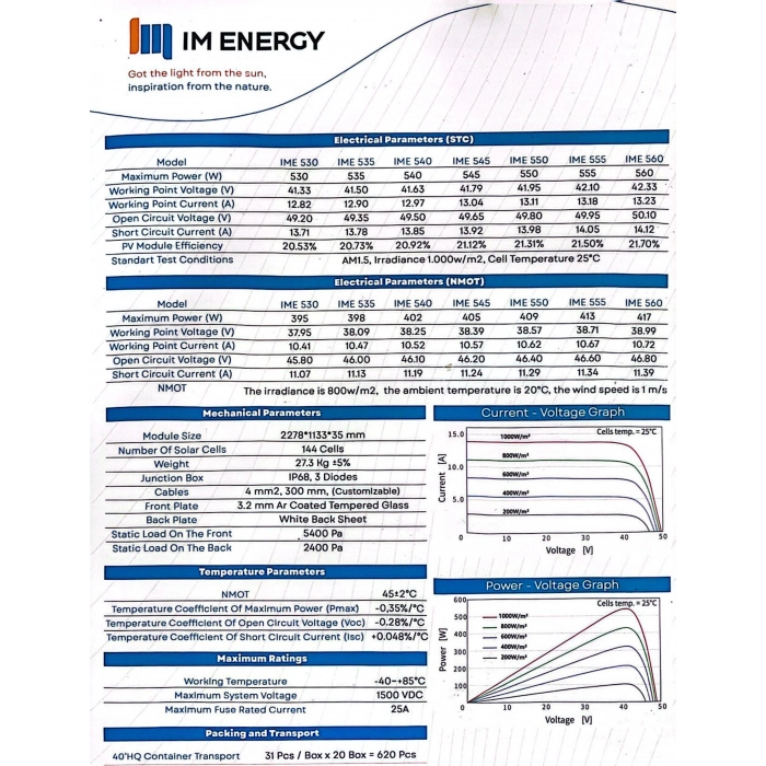 İM Enerji 550W 144HC Bifacial Güneş Paneli (10 ADET)