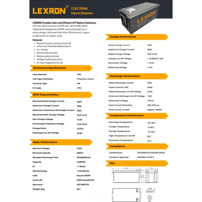Lexron 200Ah 12.8V LİTYUM BATARYA