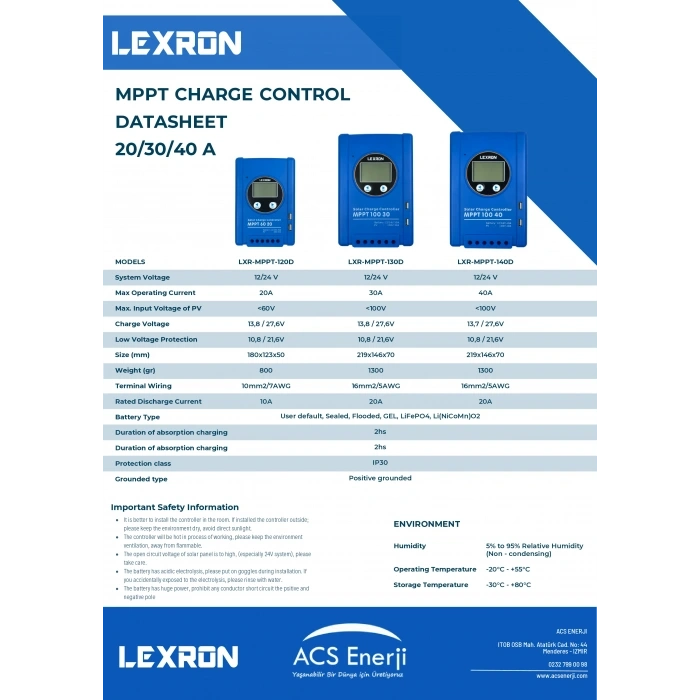 Lexron MPPT 20A Solar Şarj Kontrol Cihazı