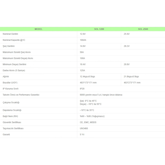 Solinved 12.8V 100AH Lityum Akü