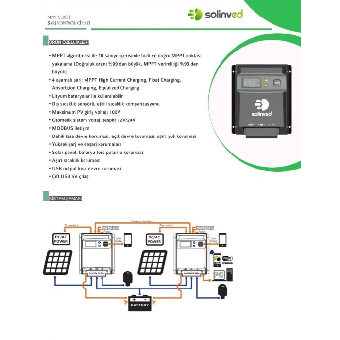 Solinved 20A Mppt Şarj Kontrol Cihazı