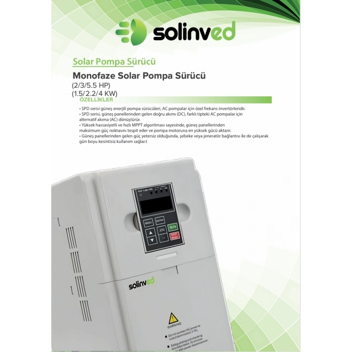 Solinved 2,2 kW -3 HP Monofaze(1*220V) Solar Sürücüsü 