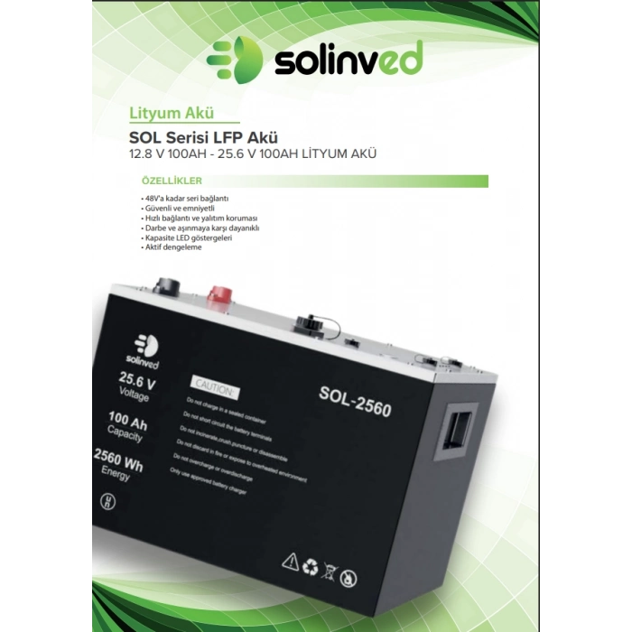 Solinved 25,6V 100Ah Lityum Akü