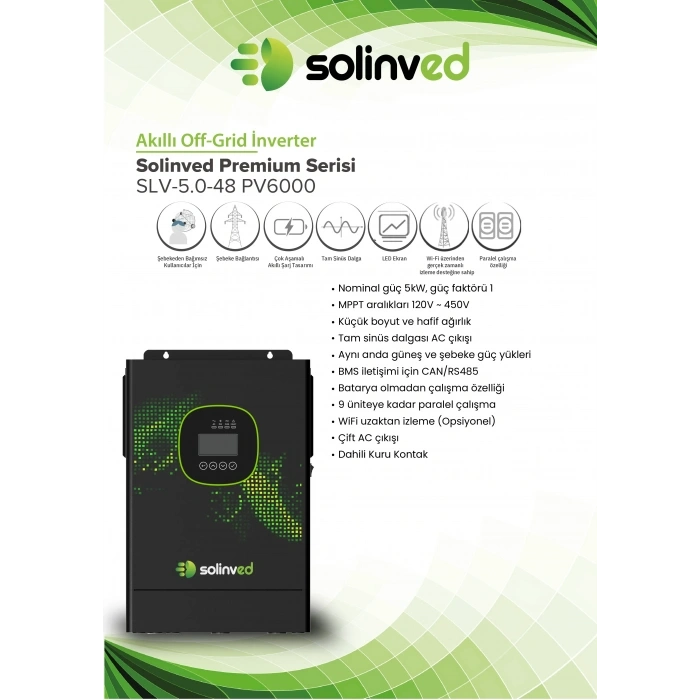 Solinved 5.0 kW GORDİON PREMİUM Serisi MPPT Off-Grid Invertör 48V (Paralellenebilir)