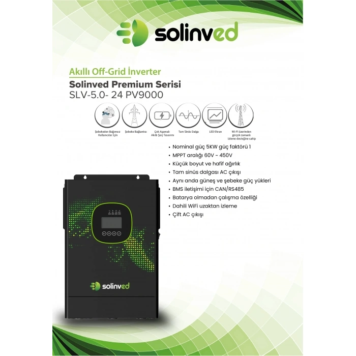 SOLİNVED GORDİON PREMİUM SERİSİ 5KW 24V MPPT OFF-GRID İNVERTER