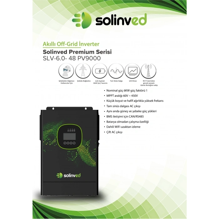 SOLİNVED GORDİON PREMİUM SERİSİ 6KW 48V MPPT OFF-GRID İNVERTER