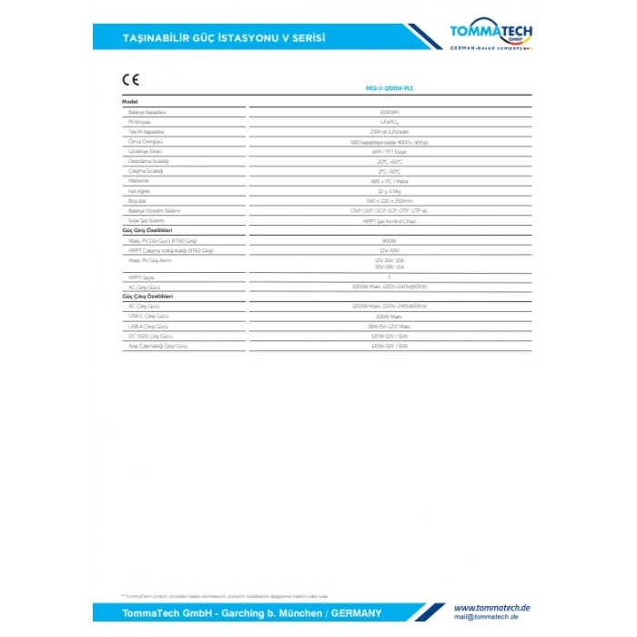 TommaTech 1030Wh Taşınabilir Güç Kaynağı