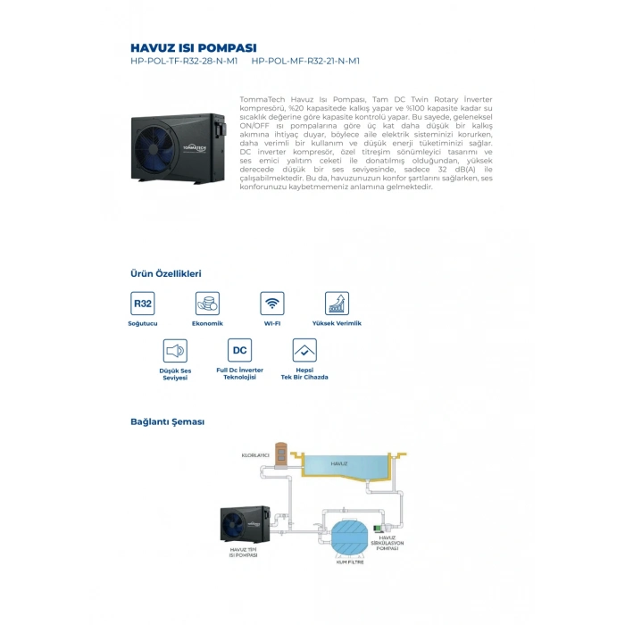 TommaTech 21kW Havuz Isı Pompası(MonoFaze)