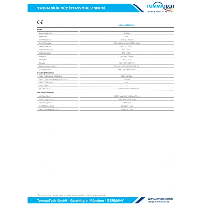 TommaTech 2240Wh Taşınabilir Güç Kaynağı