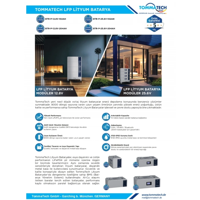TommaTech 25.6V 204Ah Modüler LiFePO4 Lityum Batarya