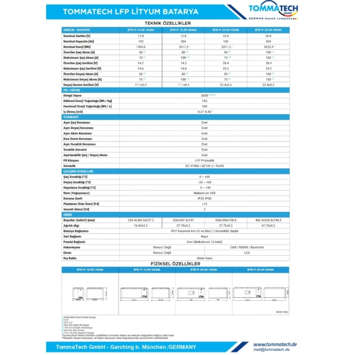 TommaTech 25.6V 204Ah Modüler LiFePO4 Lityum Batarya