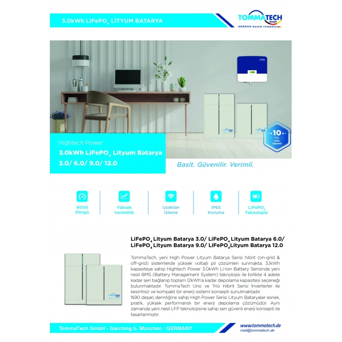 TommaTech Hightech Power 3.0kWh LiFePO4 Lityum Batarya