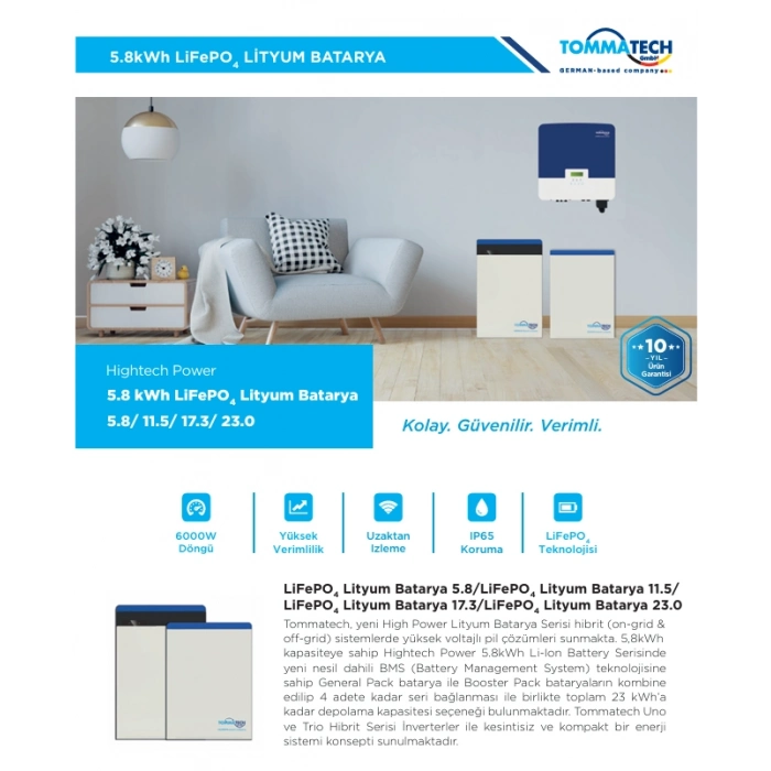TommaTech Hightech Power BoosterPack 5.8kWh Lityum Batarya
