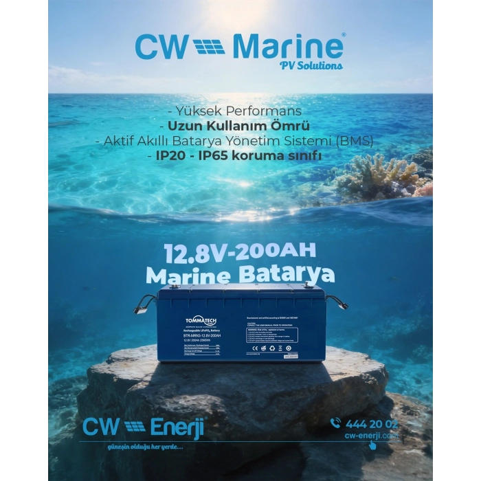 Tommatech Marine ABS Kasa Batarya 12.8V 200AH LFP Lityum Batarya