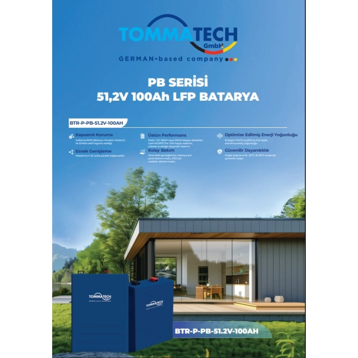 TommaTech PB Serisi 51.2V 100Ah LFP Lityum Batarya