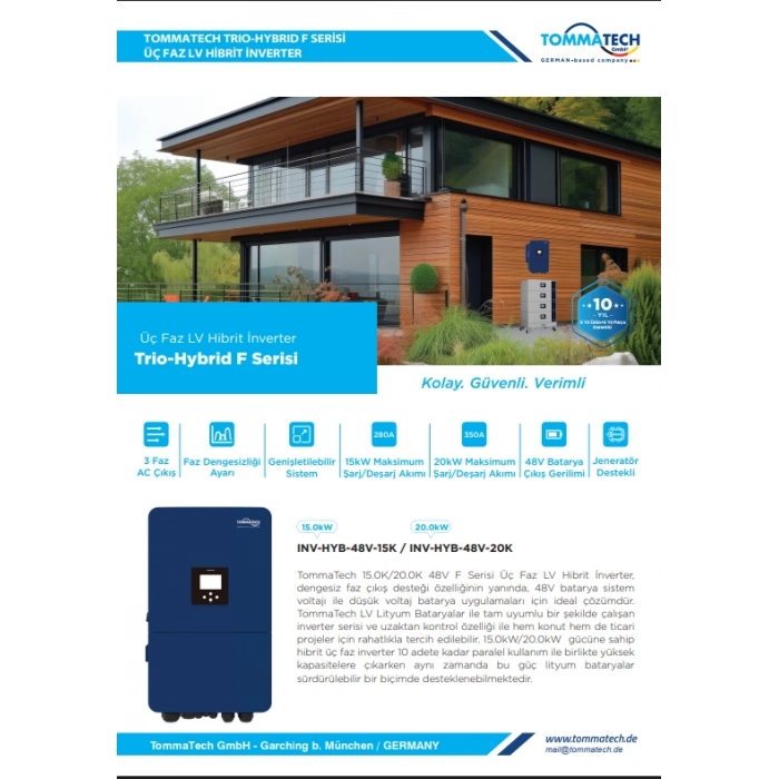TommaTech Trio Hibrit F Serisi 20kW LV Hibrit İnverter