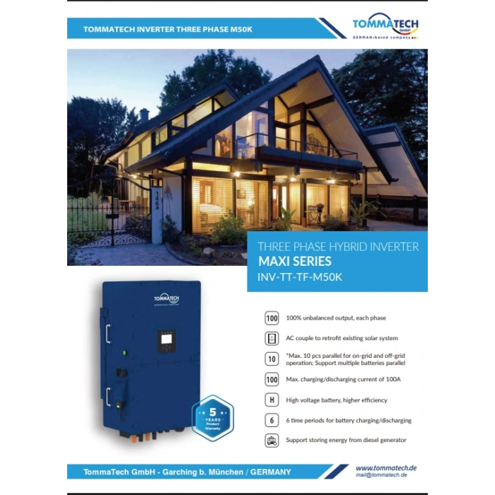 TommaTech Trio-Hybrid Maxi Serisi 50kW Trifaze Hibrit İnverter