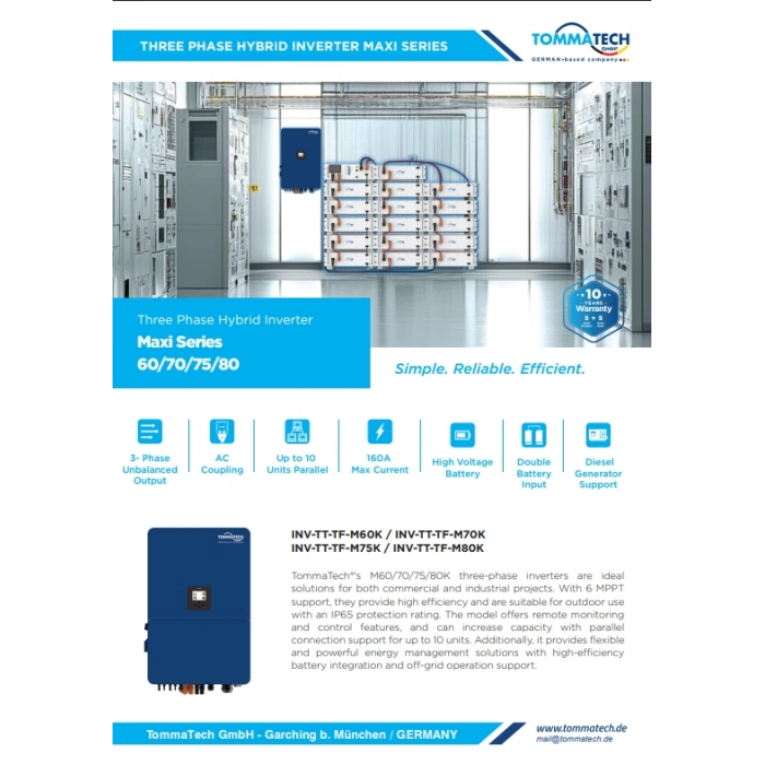 TommaTech Trio-Hybrid Maxi Serisi 80kW Hibrit İnverter