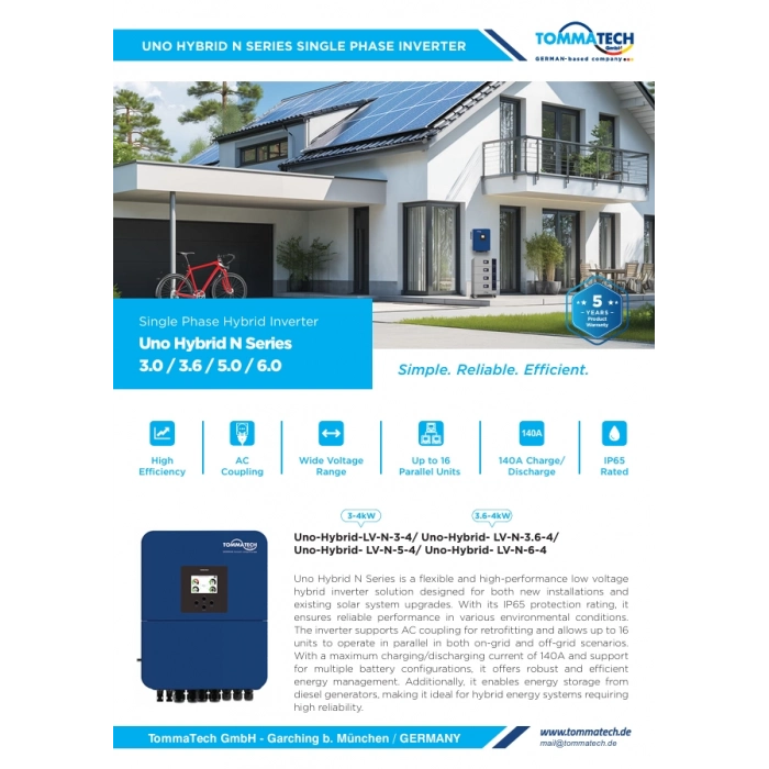 TommaTech Uno N Serisi 6kW LV Hibrit İnverter