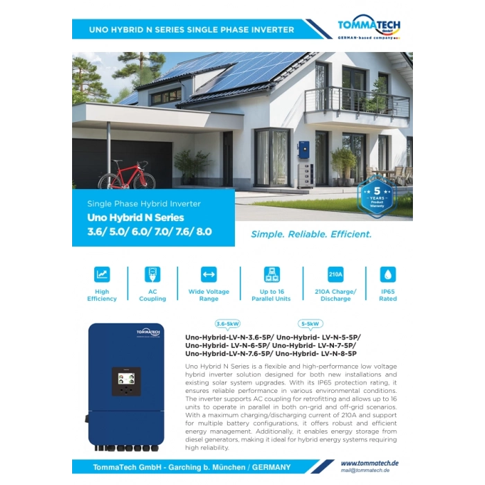 TommaTech Uno N Serisi 8kW LV Hibrit İnverter