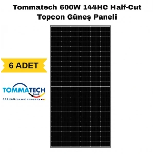 Tommatech 600W 144HC Bifacial Topcon Güneş Paneli (6 ADET)