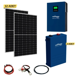 TommaTech 8 kW Hibrit Yüksek kapasiteli 12 PANEL Lityum Akülü Solar Enerji Paketi - II