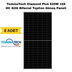 TommaTech Diamond Plus 625W 108 HC G2G Bifacial TopCon Güneş Paneli (8 ADET)