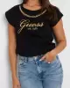 Guess Kadın Önü  Taşlı Logolu Siyah T-Shirt