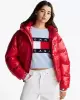 Tommy Jeans kadın tjw shiny hood badge puffer mont Kırmızı