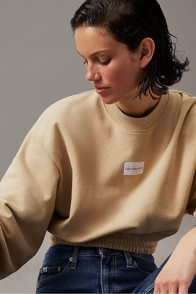 Calvin Klein Kadın Woven Pamuklu Label Sweatshirt