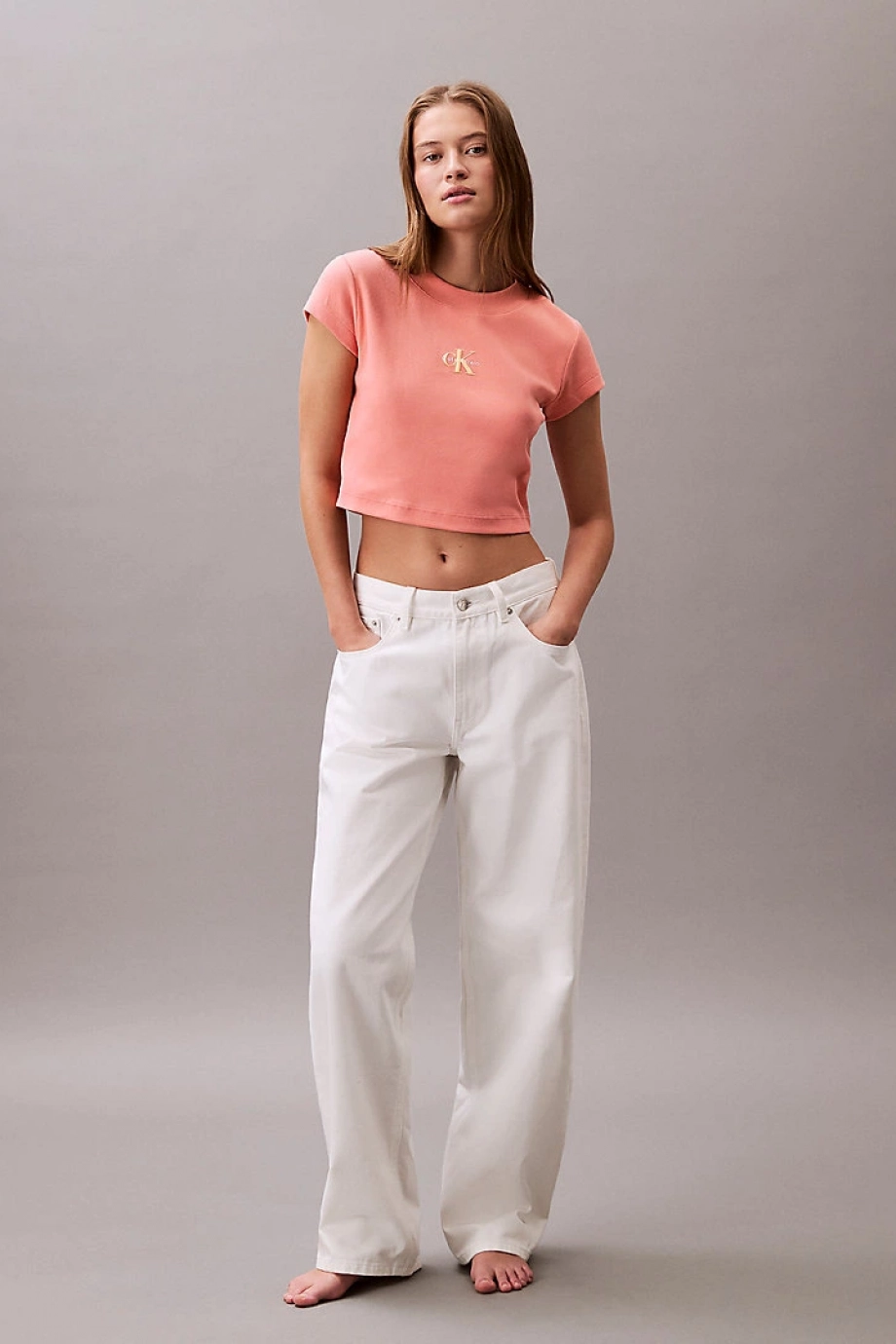 Calvin Klein MONOGRAM BABY TEE Kadın Pembe Crop LV047AB802-VDW