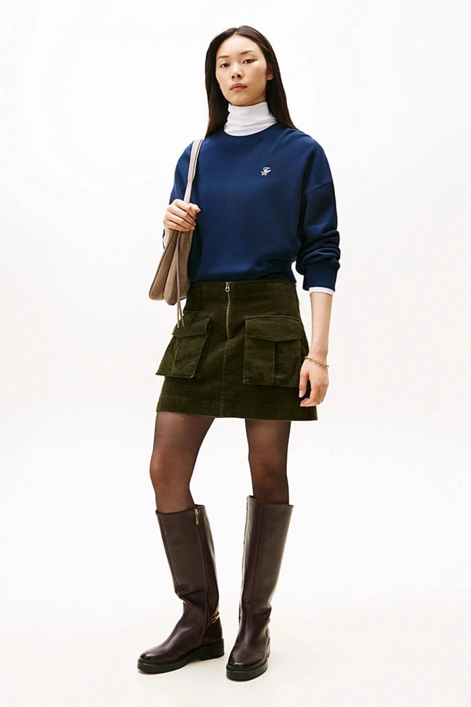 Tommy Hilfiger Cepli Kadife Mini Kadın Yeşil Etek WW0WW46649MR8