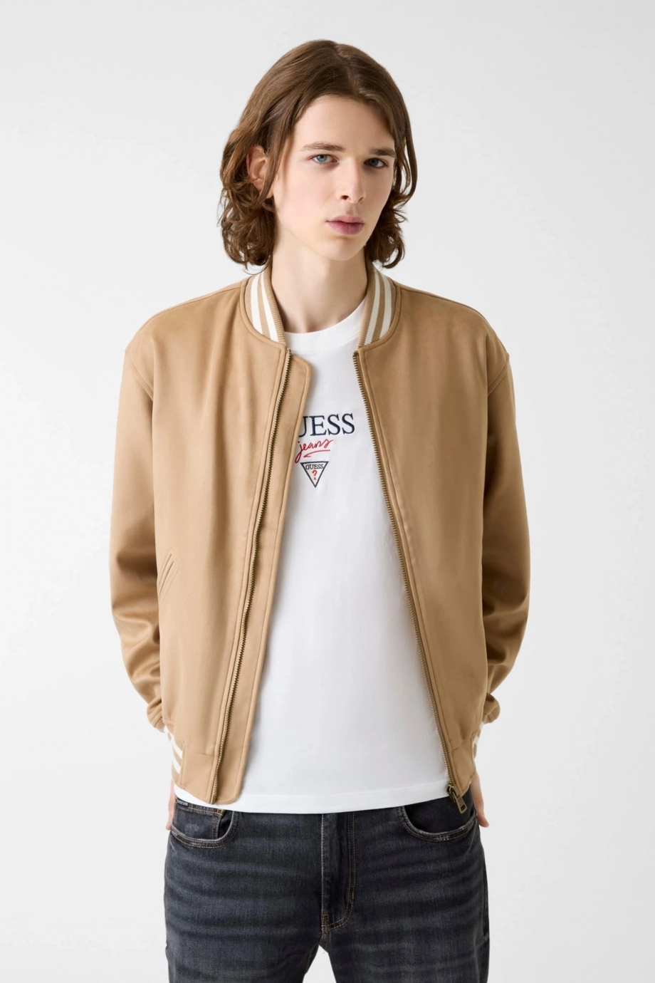 Guess Jeans Suede Erkek Bomber Ceket
