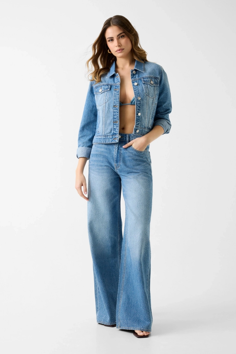 Guess Alba Geniş Paça Kadın Mavi Jeans W6GA26D0970-KEPR