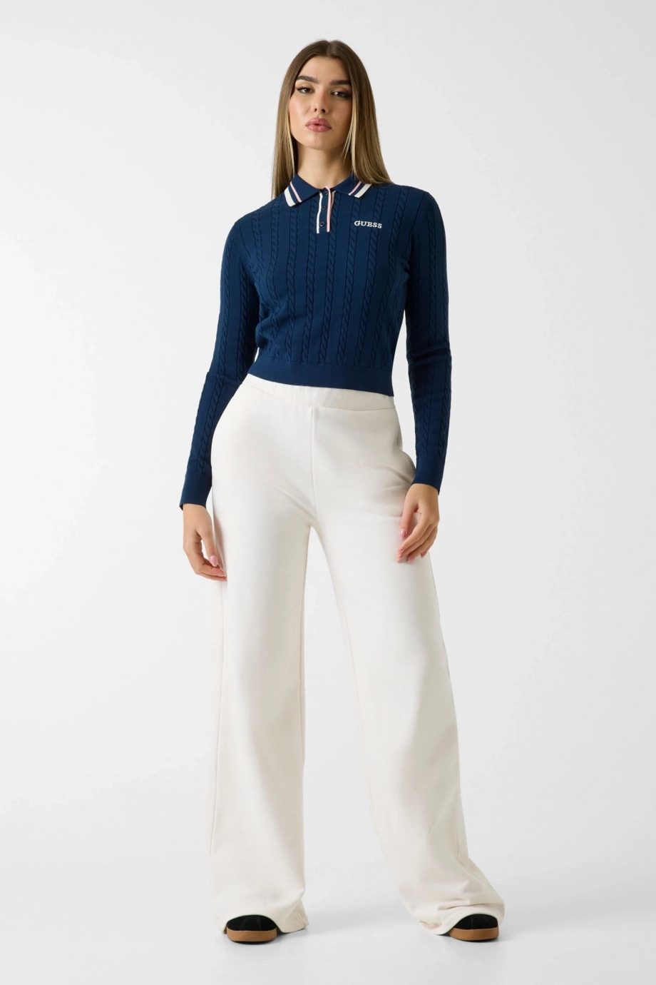 Guess Shari Polo Yakalı Triko Kadın Lacivert Triko V6RR01Z4652-G7R1