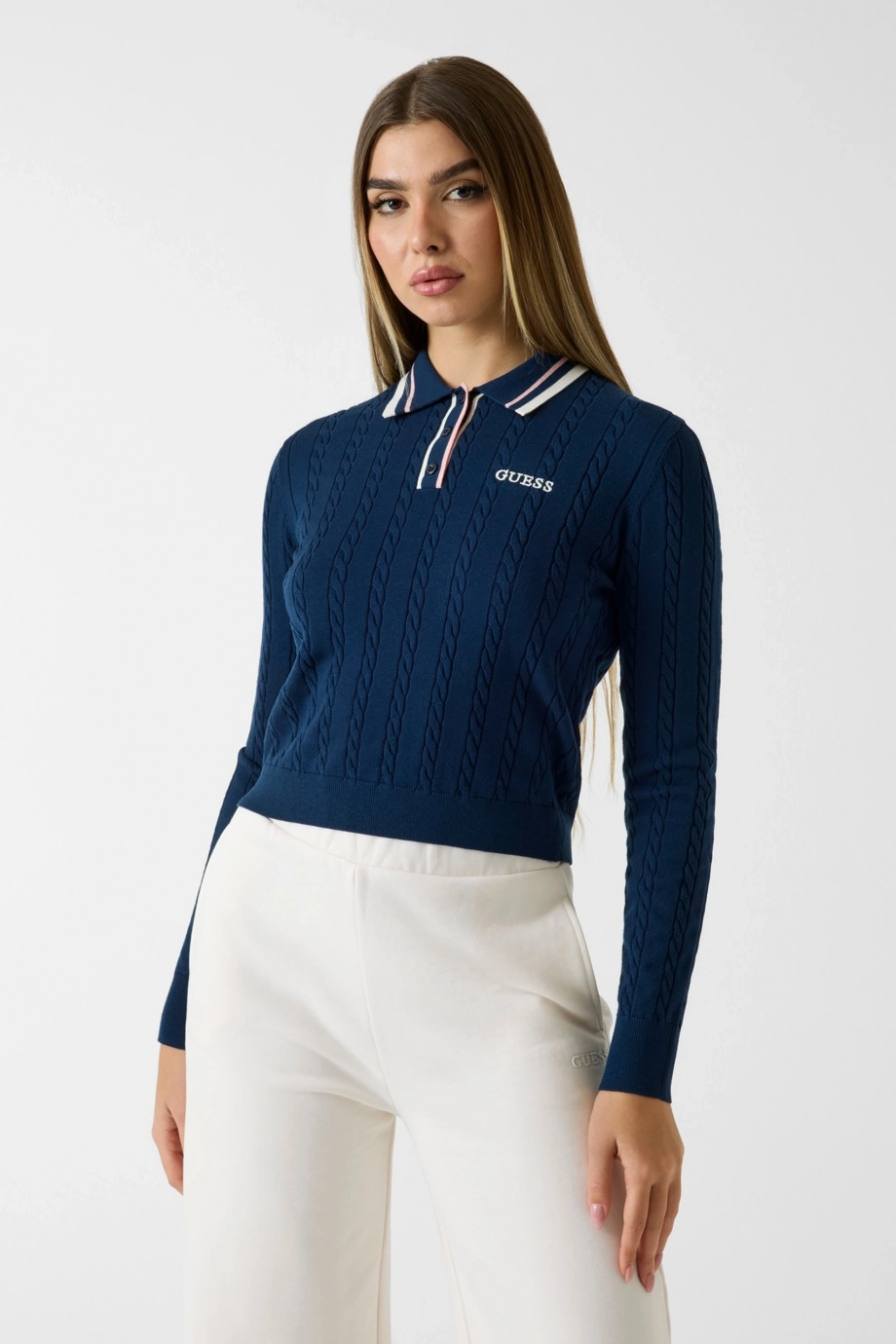 Guess Shari Polo Yakalı Triko Kadın Lacivert Triko V6RR01Z4652-G7R1