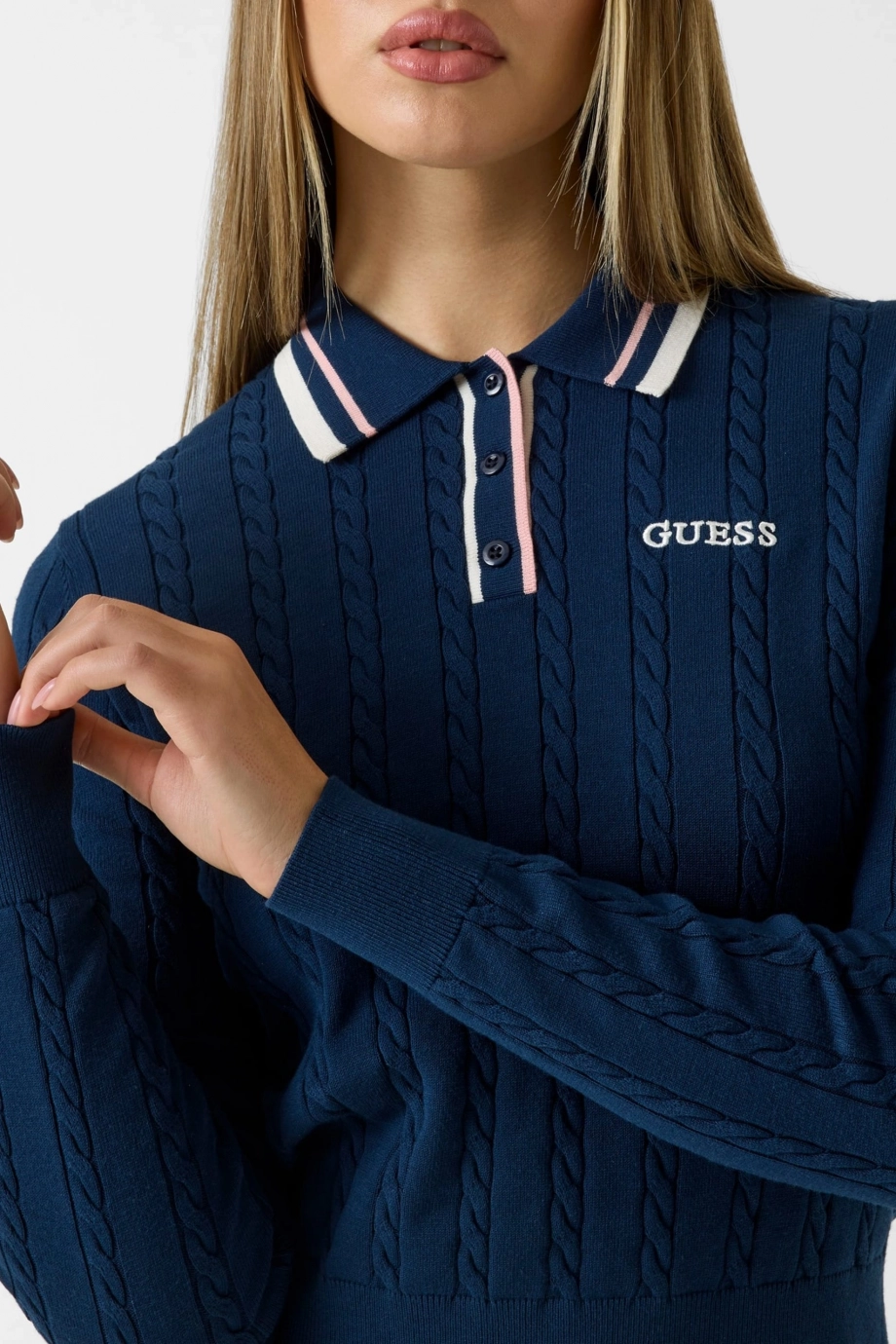 Guess Shari Polo Yakalı Triko Kadın Lacivert Triko V6RR01Z4652-G7R1