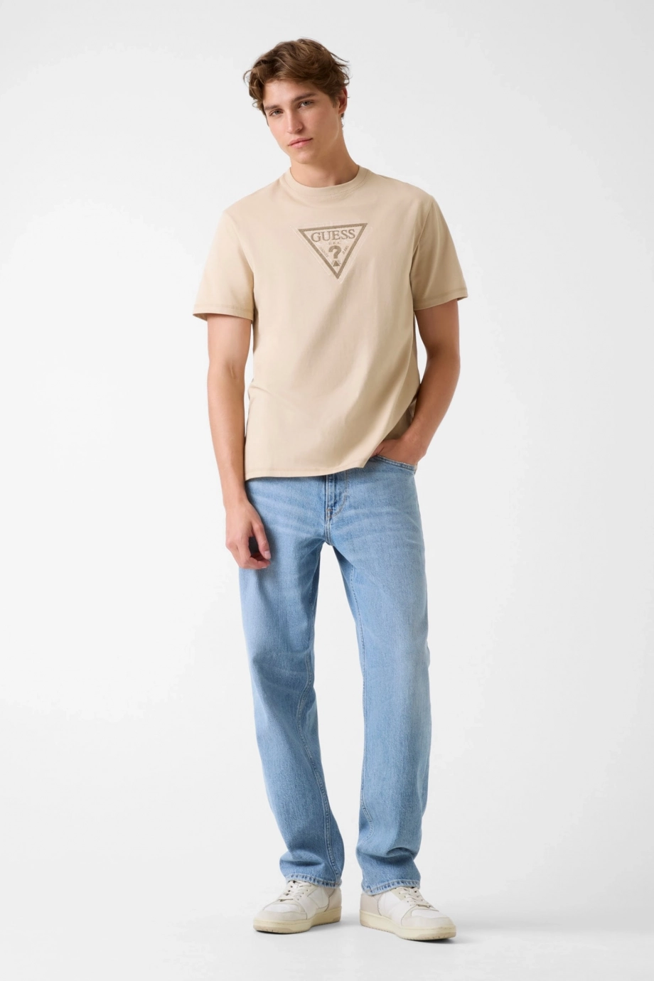 Guess Kısa Kollu Bisiklet Yaka Terry Logolu Erkek Kahverengi T-shirt M6RI23K8FQ4-G1DR