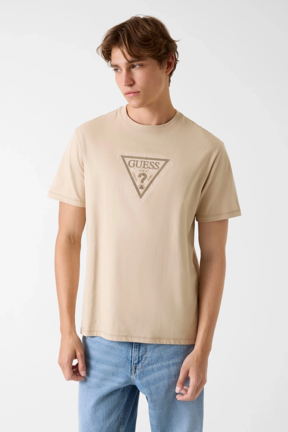 Guess Kısa Kollu Bisiklet Yaka Terry Logolu Erkek Kahverengi T-shirt M6RI23K8FQ4-G1DR