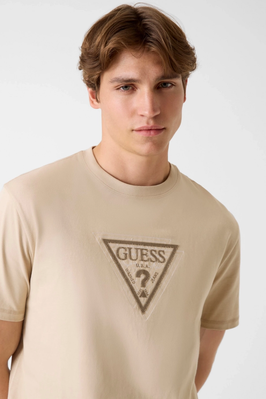 Guess Kısa Kollu Bisiklet Yaka Terry Logolu Erkek Kahverengi T-shirt M6RI23K8FQ4-G1DR