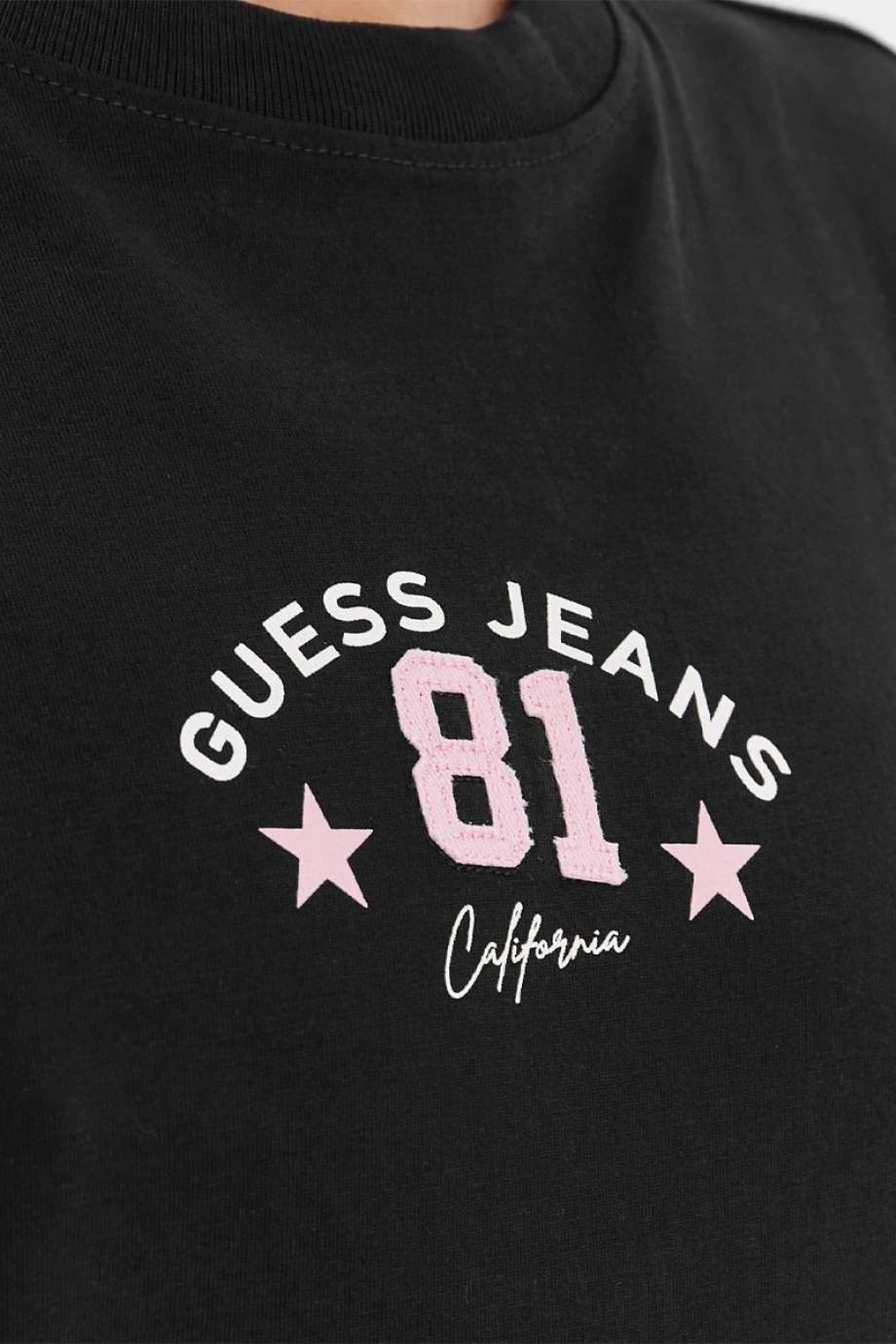 Guess GJ Kısa Kollu Bisiklet Yaka Büyük Beden 81 Yıldız Kadın Siyah T-shirt W6RI20K8HM0-JBLK