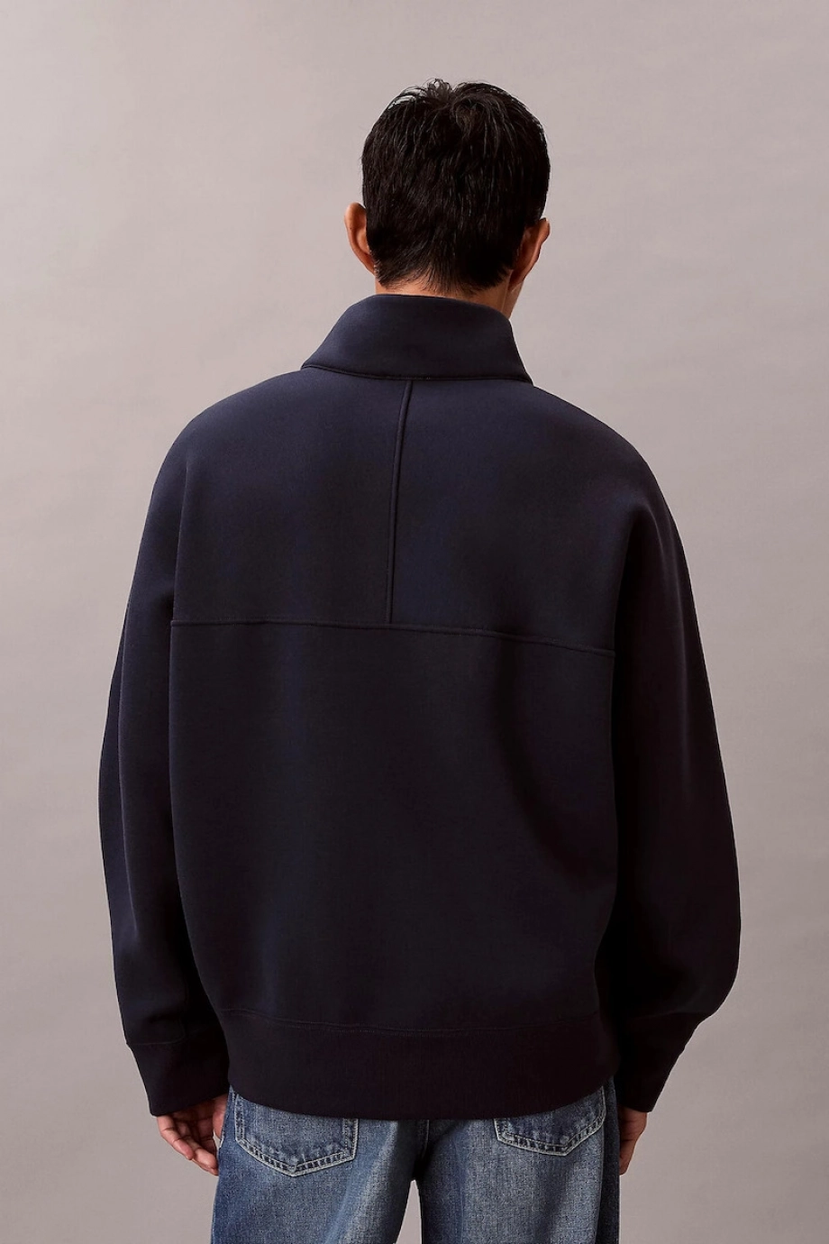 Calvin Klein Uzun Kollu Pamuklu Spacer Çizgili Fitilli Yarım Fermuarlı Erkek Lacivert Sweatshirt LV04RE221G-CEF