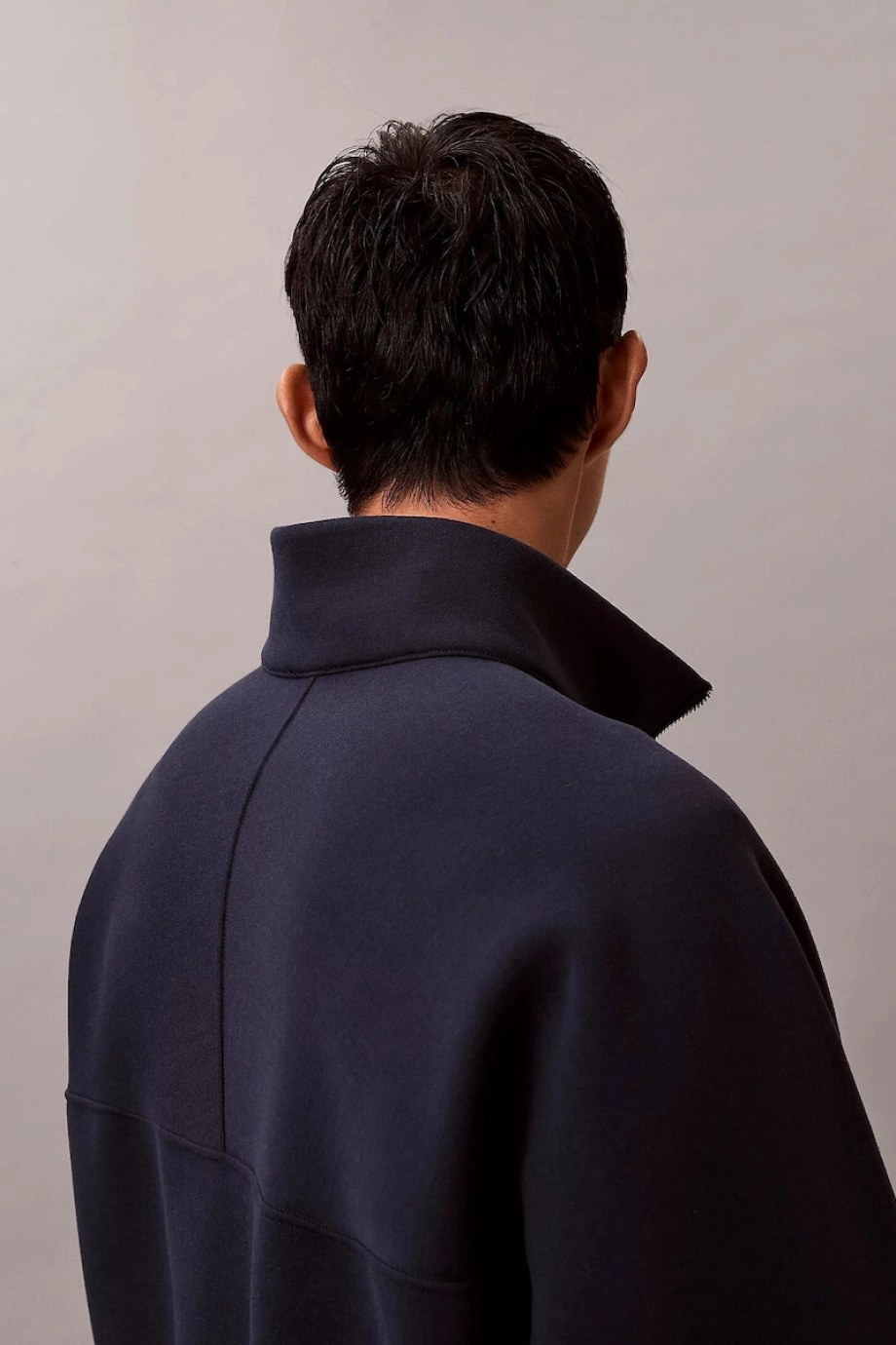 Calvin Klein Uzun Kollu Pamuklu Spacer Çizgili Fitilli Yarım Fermuarlı Erkek Lacivert Sweatshirt LV04RE221G-CEF