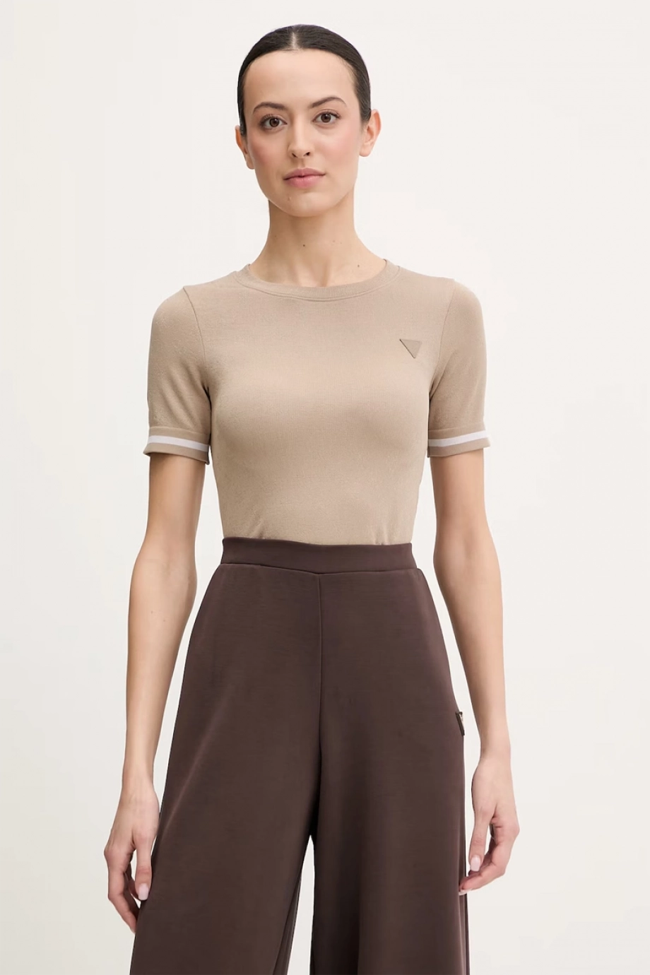 Guess Pepi 4G Dikişsiz Kısa Kollu Kadın Bej Crop V6RP02Z4692-FNL8