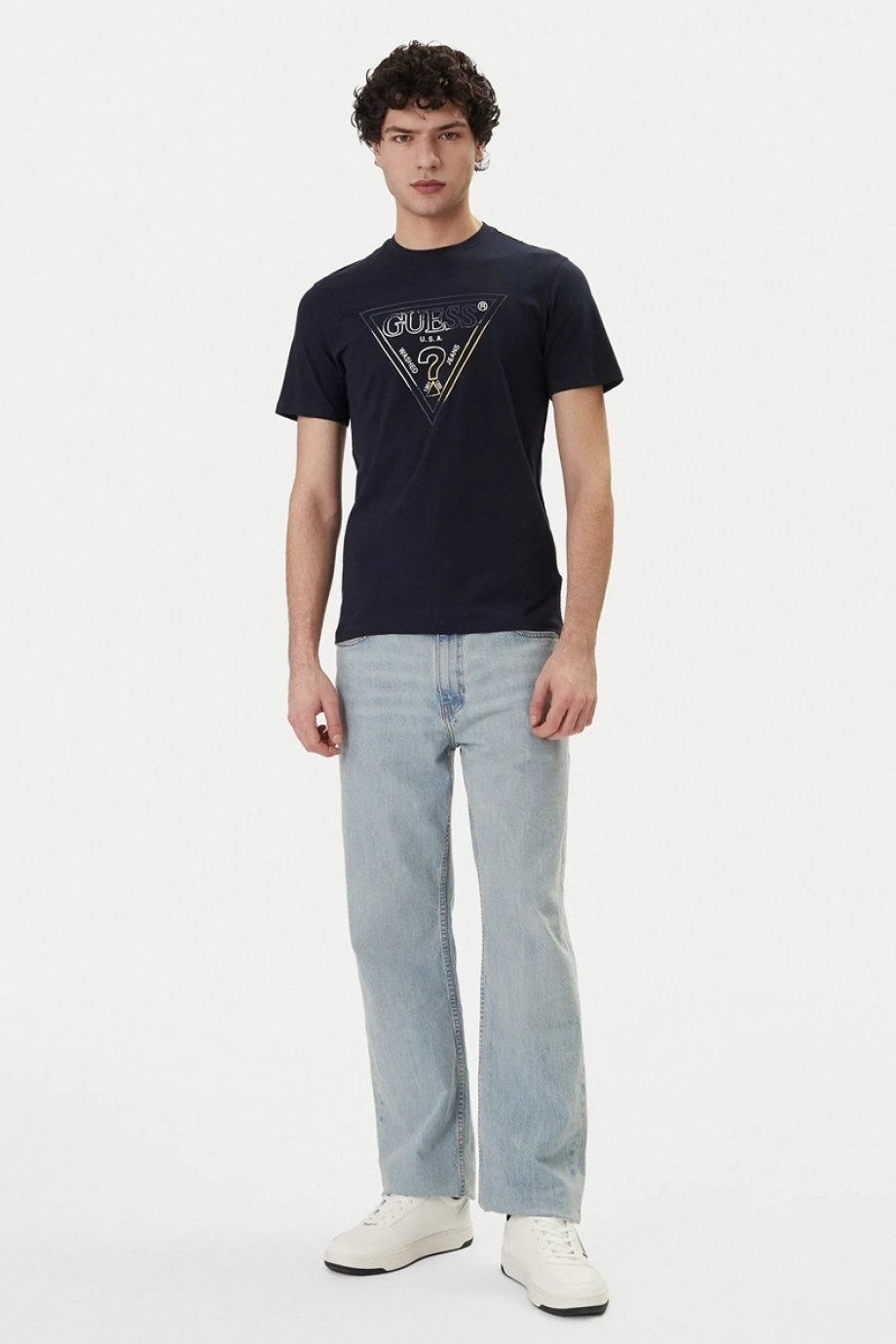 Guess Bisiklet Yaka Kısa Kollu Üçgen HD Çok Renkli Erkek Lacivert T-shirt M6GI11K2992-G7V2