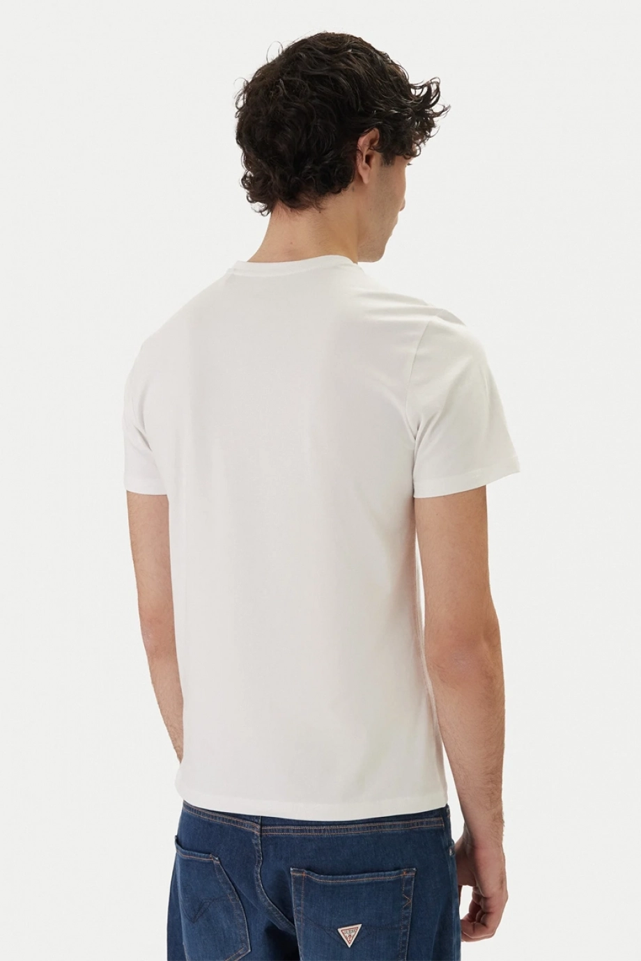 Guess Bisiklet Yaka Kısa Kollu Üçgen HD Çok Renkli Erkek Beyaz T-shirt M6GI11K2992-G011